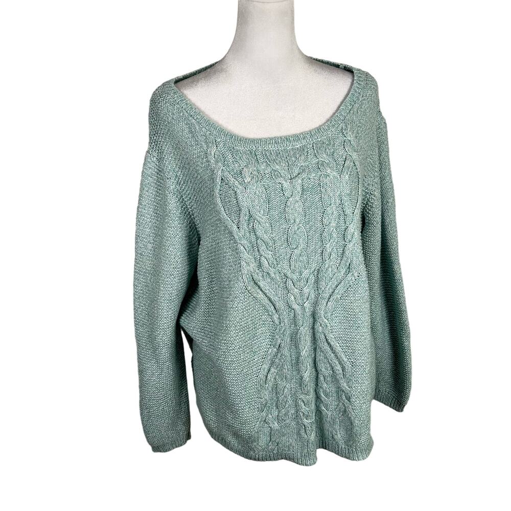 Westport Dressbarn Sweater Turquoise Blue Boat Neck Acrylic XL Pullover Oversize